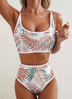 Foto 3 | Foto 3 | Conjunto De Bikini Herseas Para Mujer Estampado De Hojas En Contraste Control De Barriga - Venta Internacional.