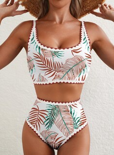 Foto 4 | Foto 4 | Conjunto De Bikini Herseas Para Mujer Estampado De Hojas En Contraste Control De Barriga - Venta Internacional.