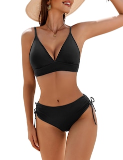 Foto 1 | Foto 1 | Conjunto De Bikini Ai'mage 2025 Para Mujer Cintura Alta Cuello En V Negro - Venta Internacional.