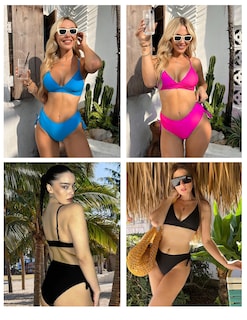 Foto 5 | Foto 5 | Conjunto De Bikini Ai'mage 2025 Para Mujer Cintura Alta Cuello En V Negro - Venta Internacional.