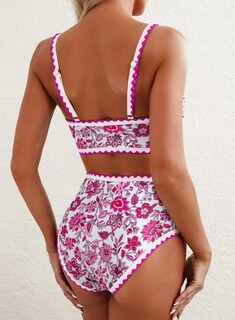Foto 2 | Foto 2 | Conjunto De Bikini Herseas Con Bloques De Color Floral De Cintura Alta Para Mujer Rosa - Venta Internacional.