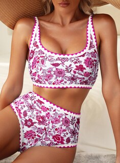 Foto 4 | Foto 4 | Conjunto De Bikini Herseas Con Bloques De Color Floral De Cintura Alta Para Mujer Rosa - Venta Internacional.