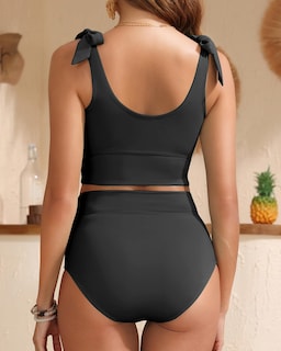Foto 2 | Foto 2 | Traje De Baño Yonique 2 Piezas 2025 Cintura Alta Control De Barriga Negro Xl - Venta Internacional.