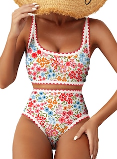 Foto 1 | Foto 1 | Conjunto De Bikini Herseas De Cintura Alta Con Ribete De Bloques De Color Floral Para Mujer - Venta Internacional.