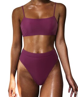 Foto 1 | Foto 1 | Conjunto De Bikini Moshengqi Para Mujer Con Tirantes Finos Corte Alto Rojo Vino - Venta Internacional.