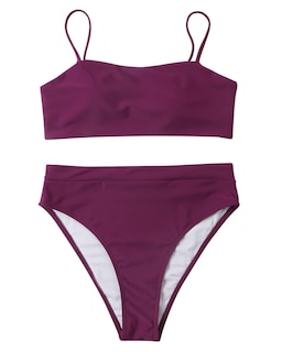 Foto 3 | Foto 3 | Conjunto De Bikini Moshengqi Para Mujer Con Tirantes Finos Corte Alto Rojo Vino - Venta Internacional.