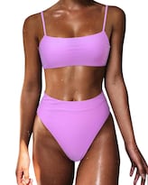 Conjunto De Bikini Moshengqi Para Mujer Con Tirantes Finos  Cintura Alta  Morado - Venta Internacional.