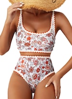 Conjunto De Bikini Herseas Para Mujer Con Estampado Floral  Cintura Alta  Naranja  Talla Grande - Venta Internacional.
