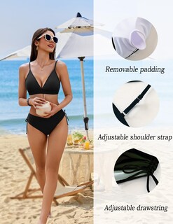 Foto 4 | Foto 4 | Conjunto De Bikini Ai'mage 2025 Para Mujer Cintura Alta Cuello En V Negro - Venta Internacional.