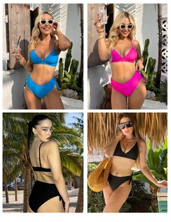Foto 5 | Foto 5 | Conjunto De Bikini Ai'mage 2025 Para Mujer Cintura Alta Cuello En V Negro - Venta Internacional.