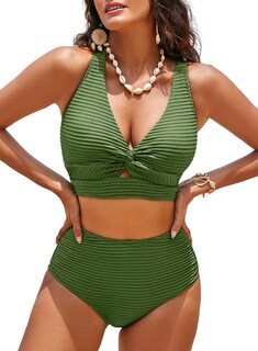 Foto 1 | Foto 1 | Conjunto De Bikini Herseas Para Mujer Cuello En V Cintura Alta Frente Torcido Verde - Venta Internacional.