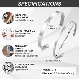 Foto 5 | Foto 5 | Brazalete Mealguet De Acero Inoxidable Para Hombre 2 Unidades Color Plateado - Venta Internacional.