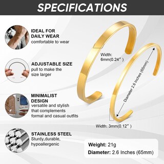 Foto 6 | Foto 6 | Brazalete Mealguet De Acero Inoxidable Para Hombre 2 Unidades Chapado En Oro - Venta Internacional.