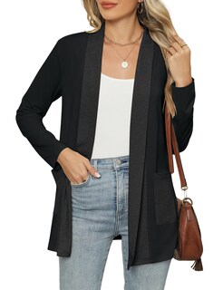 Foto 1 | Foto 1 | Cárdigan Micoson Ligero Con Bolsillos Para Mujer Negro Y Gris Xxl - Venta Internacional.