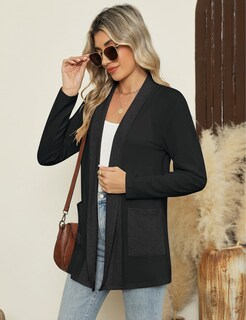 Foto 3 | Foto 3 | Cárdigan Micoson Ligero Con Bolsillos Para Mujer Negro Y Gris Xxl - Venta Internacional.