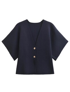 Foto 1 | Foto 1 | Cárdigan Wanzetaly De Manga Corta Extragrande Para Mujer  Azul Marino - Venta Internacional.