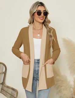 Foto 4 | Foto 4 | Chaqueta Tipo Cárdigan Micoson Suéter Holgado Casual Para Mujer Color Caqui Talla S - Venta Internacional.