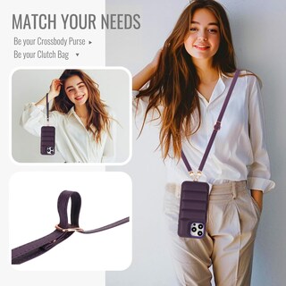 Foto 2 | Foto 2 | Funda Tipo Cartera Con Forma De Bandolera Jeffene Para Iphone 14 Pro Max Color Morado Oscuro - Venta Internacional.