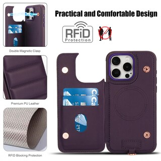 Foto 3 | Foto 3 | Funda Tipo Cartera Con Forma De Bandolera Jeffene Para Iphone 14 Pro Max Color Morado Oscuro - Venta Internacional.