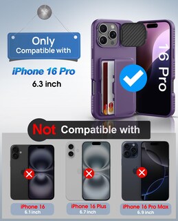 Foto 2 | Foto 2 | Funda De Teléfono Bxyjy Para Iphone 16 Pro Con Tarjetero Color Morado Oscuro - Venta Internacional.