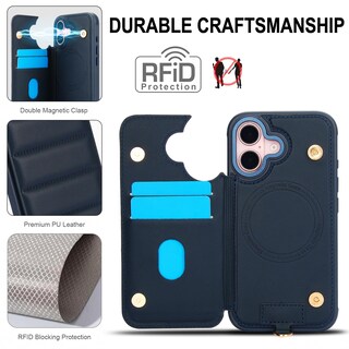 Foto 3 | Foto 3 | Funda Tipo Cartera Con Forma De Bandolera Jeffene Para Iphone 16 Color Azul Oscuro - Venta Internacional.