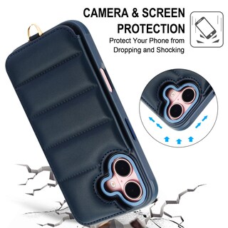 Foto 7 | Foto 7 | Funda Tipo Cartera Con Forma De Bandolera Jeffene Para Iphone 16 Color Azul Oscuro - Venta Internacional.