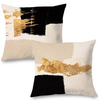Juego De 2 Fundas De Almohada Supwhd  Color Negro  Beige Y Dorado  50 X 50 Cm  Franela - Venta Internacional.