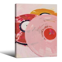 Lienzo Para Pared  Disco De Vinilo Retro  Color Rosa  20 X 25 Cm  Enmarcado - Venta Internacional.