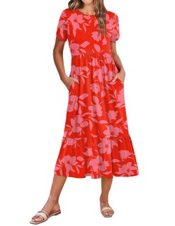 Foto 1 | Foto 1 | Vestido Zeagoo 2025 Para Mujer Manga Corta Estampado Floral Rojo Talla M - Venta Internacional.