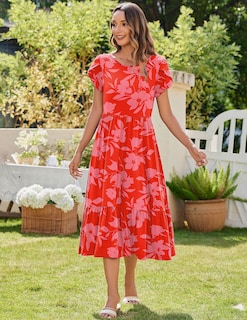 Foto 5 | Foto 5 | Vestido Zeagoo 2025 Para Mujer Manga Corta Estampado Floral Rojo Talla M - Venta Internacional.