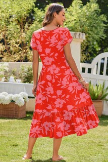 Foto 6 | Foto 6 | Vestido Zeagoo 2025 Para Mujer Manga Corta Estampado Floral Rojo Talla M - Venta Internacional.