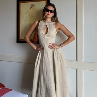 Foto 2 | Foto 2 | Vestido Midi De Lino Sin Mangas Con Pliegues Laterales Meokim Para Mujer - Venta Internacional.