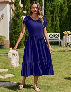 Foto 4 | Foto 4 | Vestido Midi Zeagoo  Floral  Casual  Holgado  Con Niveles  Playa  Azul Marino - Venta Internacional.