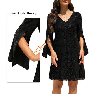 Foto 5 | Foto 5 | Vestido Cooan Con Lentejuelas De Encaje Formal Para Invitadas A Una Boda Cóctel Para Mujer - Venta Internacional.
