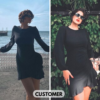 Foto 2 | Foto 2 | Vestido Byinns 2024 Suéter De Punto Ajustado Con Minivolantes Dobladillo Negro - Venta Internacional.