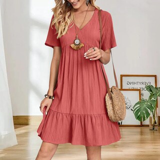 Foto 3 | Foto 3 | Vestido Gchanao Summer 2025 Para Mujer Manga Corta Cuello En V Rojo - Venta Internacional.