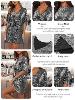 Foto 6 | Foto 6 | Vestido Miyieonz Con Cuello Redondo Y Lentejuelas Reversible Negro Para Mujer - Venta Internacional.