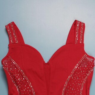 Foto 6 | Foto 6 | Minivestido Jigfar  Sexy Y Elegante  Con Diamantes De Imitación  Sin Mangas  Rojo - Venta Internacional.