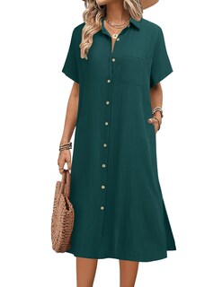 Foto 1 | Foto 1 | Vestido Hotouch De Lino De Manga Corta Para Verano Casual Verde Lago - Venta Internacional.