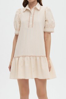 Foto 4 | Foto 4 | Vestido Ezapine A Rayas Para Mujer Con Cuello Y Manga Corta Color Caqui - Venta Internacional.