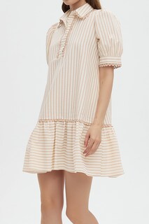 Foto 5 | Foto 5 | Vestido Ezapine A Rayas Para Mujer Con Cuello Y Manga Corta Color Caqui - Venta Internacional.