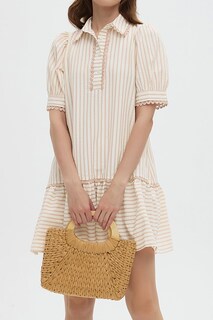 Foto 7 | Foto 7 | Vestido Ezapine A Rayas Para Mujer Con Cuello Y Manga Corta Color Caqui - Venta Internacional.