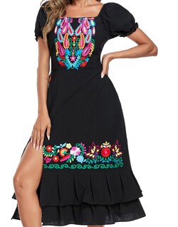 Foto 6 | Foto 6 | Vestido Largo Yzxdorwj Con Volantes Bordados Mexicanos Para Mujer - Venta Internacional.