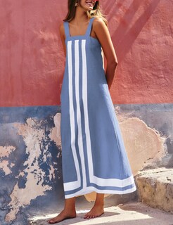 Foto 2 | Foto 2 | Vestido Ailoqing 2025 Para Mujer Bohemio Floral Maxi Playa Azul-m - Venta Internacional.