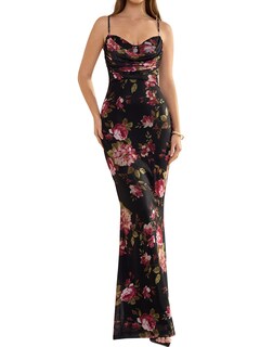 Foto 1 | Foto 1 | Vestido Largo Uryiao Ajustado Con Estampado Floral Y Tirantes Finos M Negro - Venta Internacional.