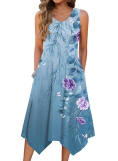 Foto 1 | Foto 1 | Vestido Zeagoo Sin Mangas Con Cuello En O Con Estampado Tropical Para Mujer - Venta Internacional.