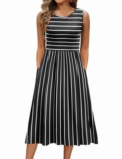 Foto 1 | Foto 1 | Vestido Zeagoo Sin Mangas Con Estampado Floral Y Cuello En O Con Estampado De Rayas Para Mujer - Venta Internacional.
