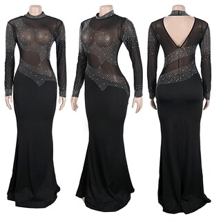 Foto 4 | Foto 4 | Vestido Nagfar Sexy De Malla Transparente Con Diamantes De Imitación Para Mujer Color Negro - Venta Internacional.