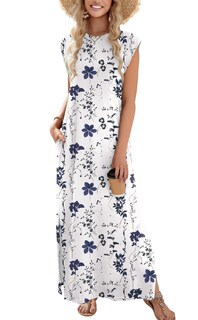 Foto 7 | Foto 7 | Vestido Largo Zeagoo Con Estampado Floral Y Cuello Redondo Azul Dividido Para Mujer - Venta Internacional.