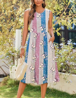 Foto 4 | Foto 4 | Vestido Midi Zeagoo Camiseta Sin Mangas Estampado Floral De Verano Para Mujer - Venta Internacional.